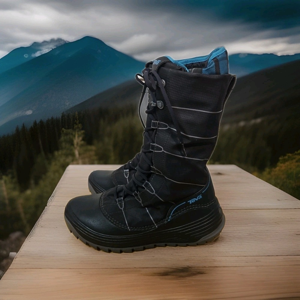 Teva Jordanelle Black & Blue 1001469 Winter Snow Boots Tall Women's Sz 6.5M